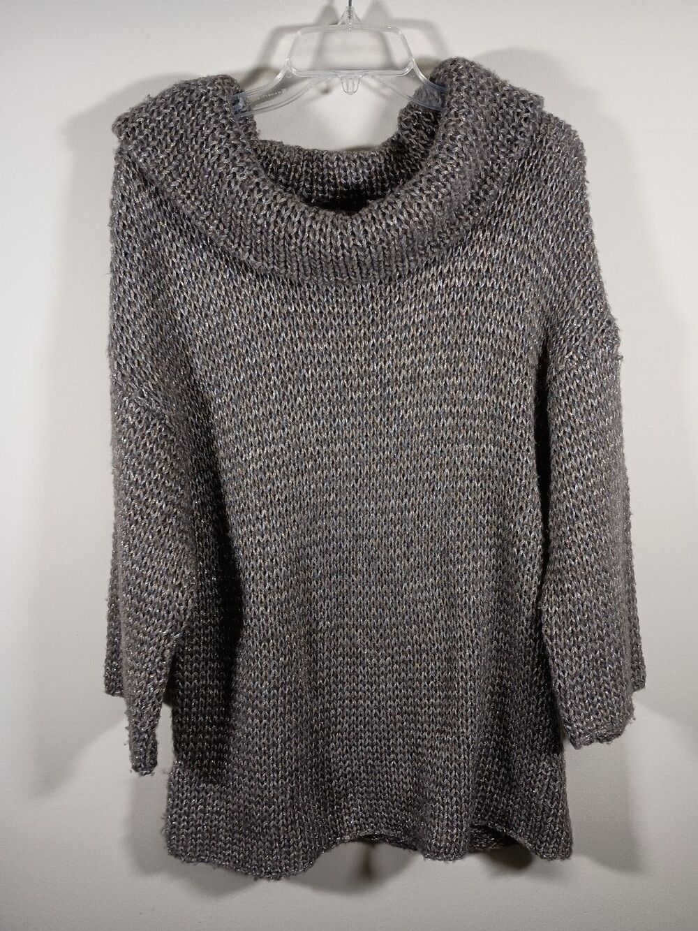 Tommy Bahama Sweater Womens Size Small Gray Metallic Cowl Wool Blend Pullover